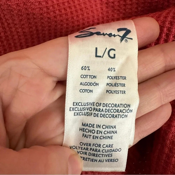 Seven7 Women’s Long Sleeve Waffle Knit Hi/Lo V-Neck Rust/Red Top Size L GUC - Picture 7 of 8